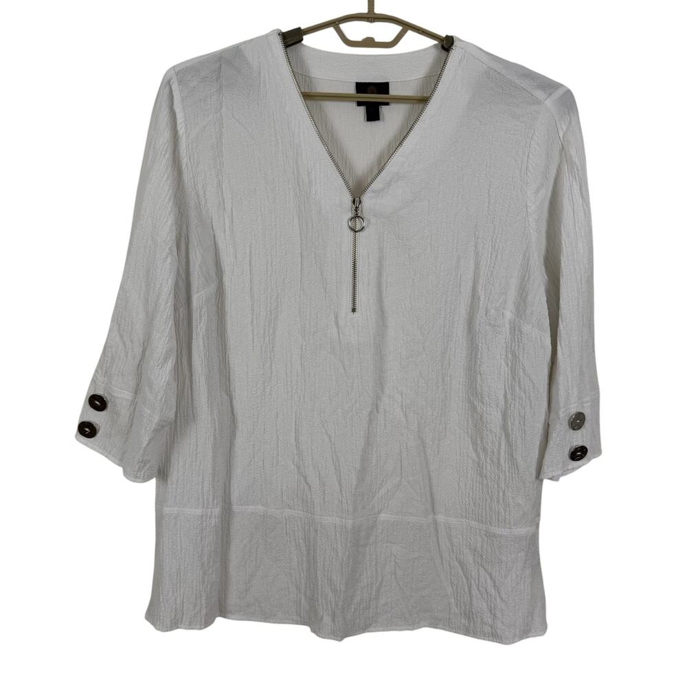JM Collection Women Tunic Top XXL White Zipper Textured Beach Vacation Travel